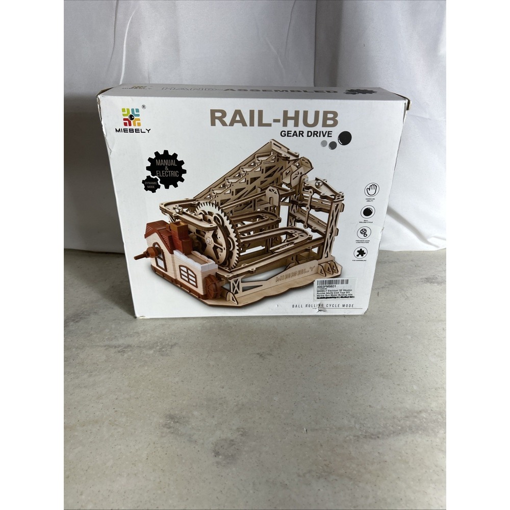 mierbely Rail Hub Gear Drive Wood Marble Run